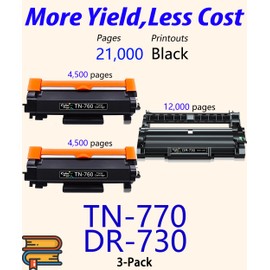 (1 Drum & 2 Toner) Colorprint Compatible TN 770 TN770 TN-770 Toner Cartridge DR730 DR 730 DR-730 Drun Unit Used for HL-L2370DW HL-L2370DWXL MFC-L2750DW MFC-L2750DWXL Printer