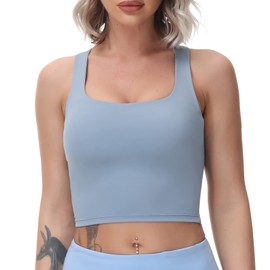 romansong - Sujetadores deportivos de yoga con tiras para mujer, acolchados, espalda cruzada, Azul/claro, S