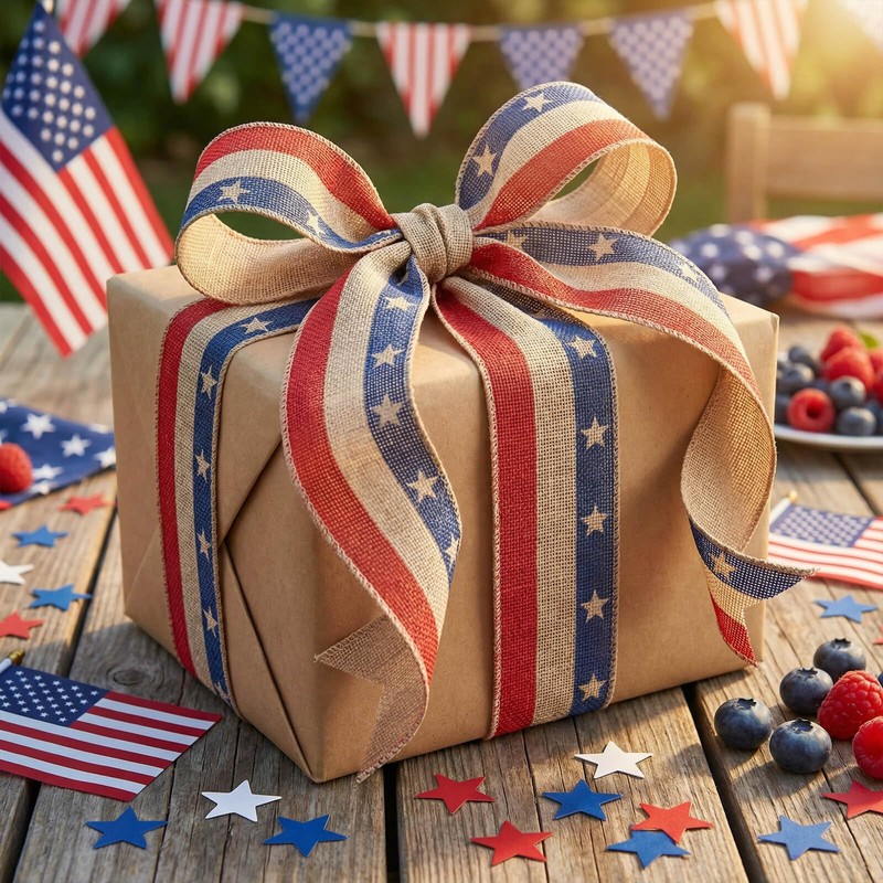 Patriotic Ribbon Wired 2.5 Inch x 10 Yards Red White