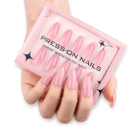 Light Pink Press on Nails Almond Medium Fake Nails Simple Pure Color Full Cover False Nails Press ons Glossy Medium Almond Glue on Nails Acrylic Stick on Nails for Women Girls 30 Pcs 15 Size