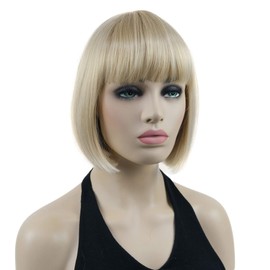 Lydell 8" Short Bob Hair Flat Bangs Cute Central Dot Skin Top Heat Resistant Synthetic Wigs (24BT613 Blonde Mix)