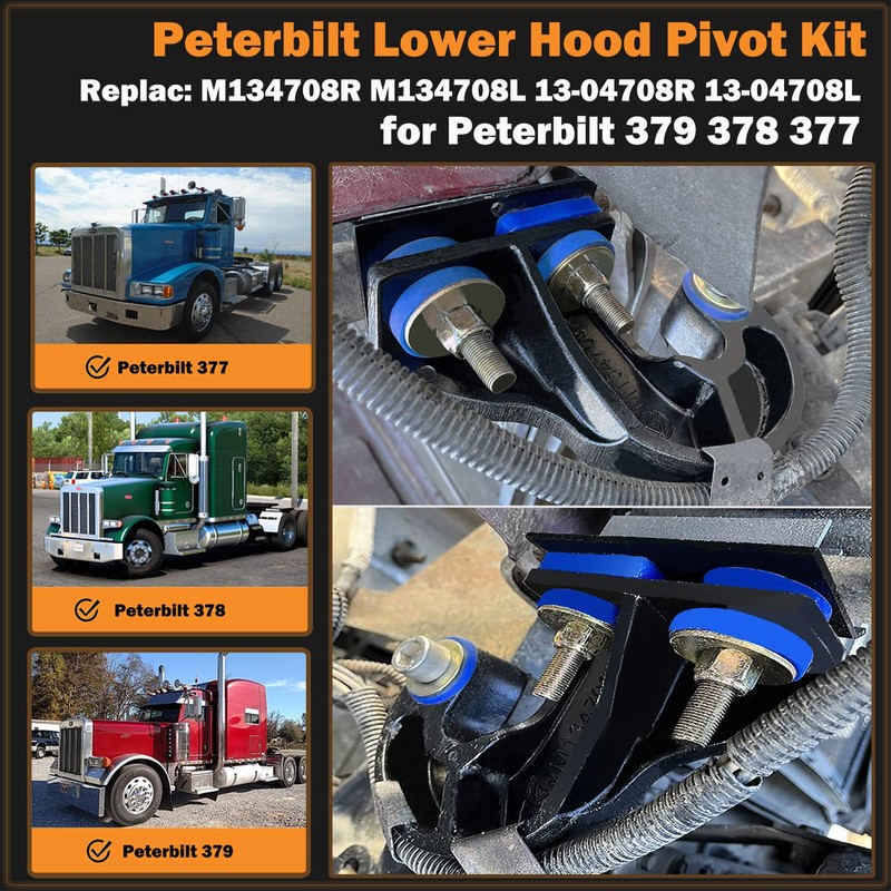for Peterbilt Lower Hood Pivot Kit & Hinge Bolt &
