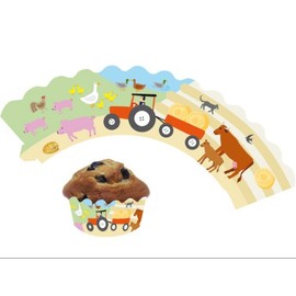 DH-Konzept Cupcake and Muffin Decoration Moulds for Childrens Birthday Parties Farm Animals and Farmer Motif 12 Pieces