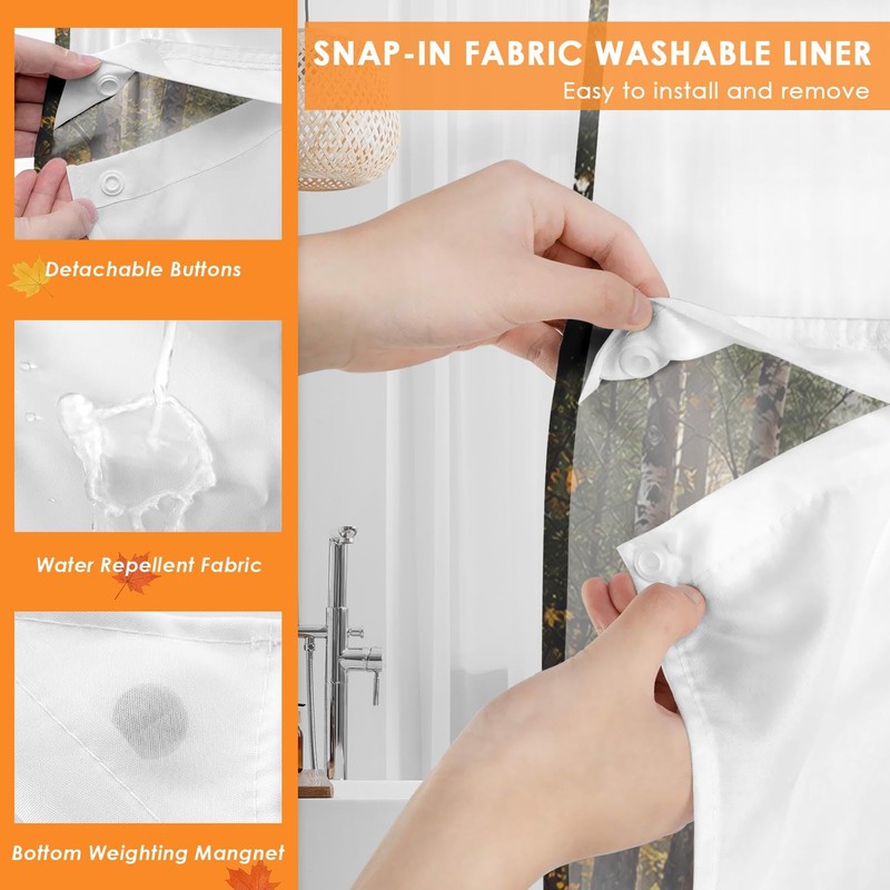 Culudea No Hook Shower Curtain with Snap in Liner 71x74
