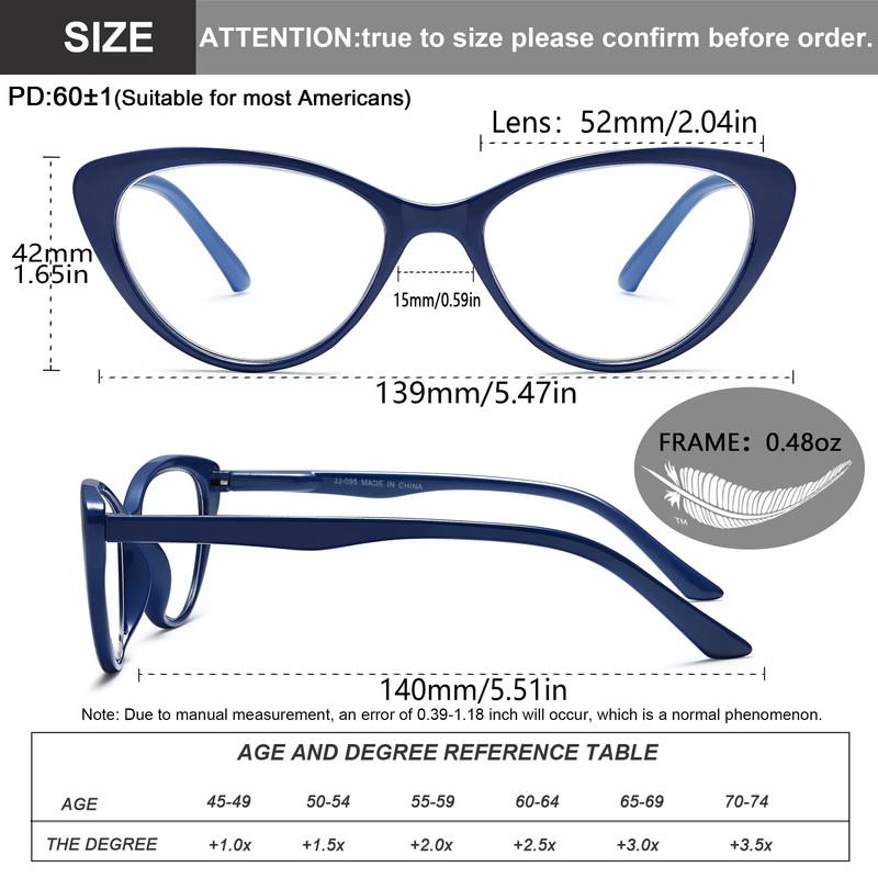 EYEURL 4-Pack Cat Eye Reading Glasses for Women Blue Light