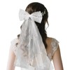 Bridal Hair Bow Veil with Pearl, Bridal White Hair Bow