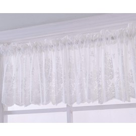 Annlaite Lace Floral Curtain 51x16in Embroidery Semi Sheer Short Window Curtain for Kitchen Floral Vintage Swag Valance for Dinning Room Bedroom Bathroom Cafe Small Windows