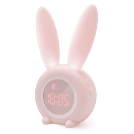 Homealexa Kids Alarm Clock, Girls and Boys Alarm Clock Digital for Bedroom, Rabbit Alarm Clock, LED Wake Up Light Girls Alarm Clock, Bedside Clock (pink)