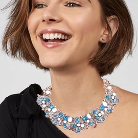 Zthread Bib Statement Necklace Colorful Glass Crystal Collar Choker Necklace for Women Fashion Accessories, One Size, crystal-metal, Rhinestone