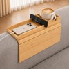 Bamboo Couch Arm Tray Table with Built-in Cup Holder, Foldable