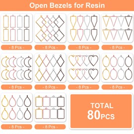 Open Bezels for Resin,80 Pcs of Resin Casting Frame Pendant, Open Frame Pendant, Open Back Frame Pendant, Geometric Hollow Mold Pendant, Frame Pendants for Earrings, Necklace, Bracelet, DIY Crafts