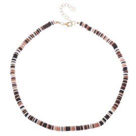 IXDEAXLY Surfer Necklace for Men Dark Color Polymer Clay Dics Beaded Necklace Chain Summer Beach Jewelry for Men Teen and Women-White Black Grey