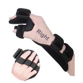 Furlove Soft Stroke Resting Hand Splint Carpal Tunnel Wrist Brace Night Immobilizer, Finger Stabilizer Wrap - for Muscle Atrophy Rehabilitation, Arthritis, Tendonitis, Carpal Tunnel Pain (Right/L)
