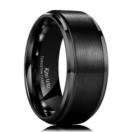 King Will Anillo de 8 mm Negro cepillado Acabado carburo de tungsteno para hombre azul thin escalonado biselado Borde Boda Banda
