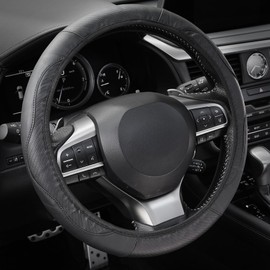 Amiss Car Steering Wheel Cover, 14.5"-15" Comfortable Anti-Slip Safety Protection Design, Microfiber PU Leather Steering Wheel Cover, Universal Fit for 95% Cars, Car Interior Accessories (Black)