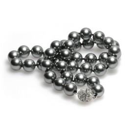 Schmuckwilly mk0015z Women's Shell Pearl Necklace with Magnetic Clasp, Real Shell, Grey, Silver Plated
