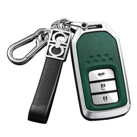 ontto Metal and Leather Key Fob Protector Car Key Shell Fit for Honda Civic Accord Pilot CRV HRV CRZ Fit Odyssey JED Crosstour Ridgeline Crider Spirior Accessories Black