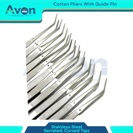 Dental Applicator College Cotton Pliers Tweezers 6" (15.24cm) Angled Serrated Beak - Dissecting Laboratory Multi-Purpose Forceps - Stainless Steel (12 Pack)