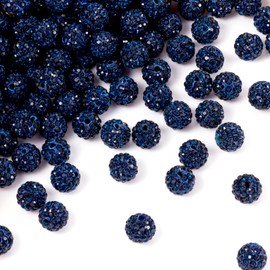 Beadthoven 100pcs 10mm Rhinestone Beads Navy Blue Crystal Pave Clay Disco Ball Beads Round Polymer Clay Rhinestone Beads Diamond Clay Beads for Necklace Bracelet Jewelry Making Fall