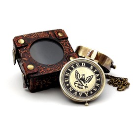 5MOONSUN5's US Navy Engraved Brass Military Compass Nautical Marine Gift A Perfect and Unique Gift for Army Person Survival Navigation Compass for Hiking Camping Hunting with Leather Display Case