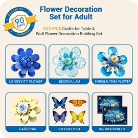 Educiro Blue Tones Building Blocks Flower Sets for Home Table Decoration or Wall Decoration flowers for mother floral buildingset flower  blocks