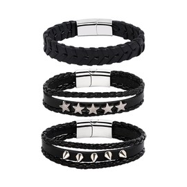 JJDreams 6pcs Punk Bracelet Men's Bracelets Set Black Leather Bracelet Gothic Braided Bangle Leather, 23 inches, Faux Leather, No Gemstone