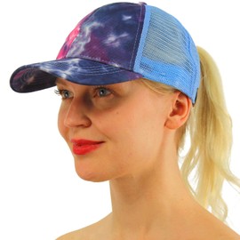 C.C Gorra de béisbol lisa para cola de caballo, moños, camionero, Tinte azul marino, Talla única
