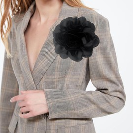 Dainty Fabric Rose Flower Large Brooch Lapel Pins,Delicate Elegant Silk Camellia Flower Oversized Brooches Pin for Women,Camellias Flowers Hair Clip and Brooch Pin 7.5in (black)