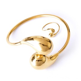 Bi&Yamigeo Teardrop Ring Bangle Bracelet Set,Water Tear Drop Open Cuff Ring and Bracelet,18K Gold Plated Stainless Steel Chunky Waterdrop Jewelry for Women