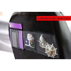ADEPTNA ® 2 Pack Car Organizers Kick Mat Car Seat Protector Cover 3 Mesh Pockets Toy Storage Organiser Kids
