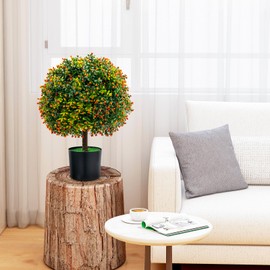 SAFEPLUS 22" Artificial Boxwood Topiary Ball Tree, 2 Pack Faux Potted Plants Artificial Shrubs Bushes with Orange Fruits for Indoor Outdoor