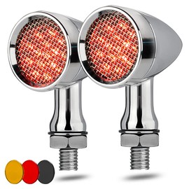 Motorcycle Turn Signals LED Bullet Front Rear Indicator Lights Universal Compatible for Harley Davidson Cruiser Iron Softail Street Bike Honda Shadow Yamaha Chopper Bobber Cafe Racer(Chrome/Red)