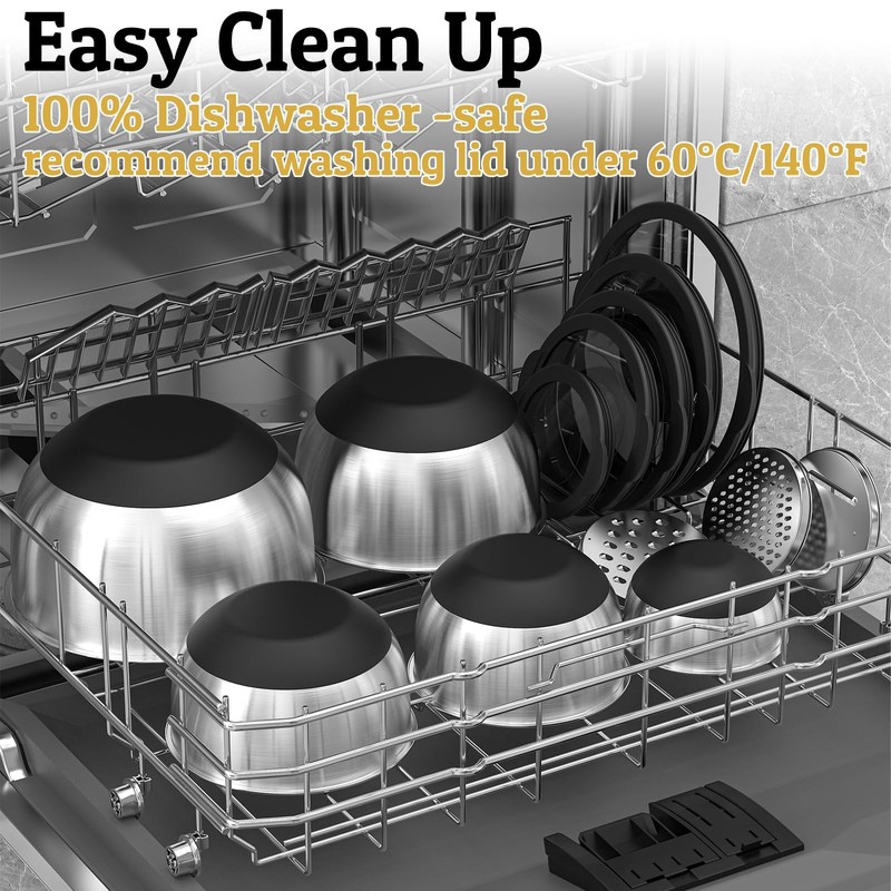 Mixing Bowls with Lids Set - Non-Slip, Airtight Warp-Proof TPR-AS