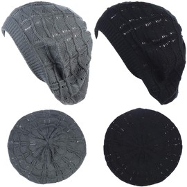 BYOS - Gorro de punto suave y ligero, Paquete de 2 gris carbón y negro, Talla única