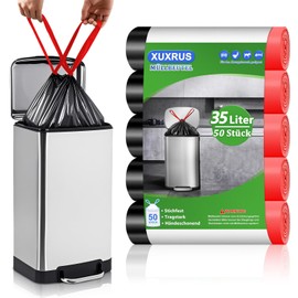 XUXRUS Schwarz Müllbeutel 35L mit Zugband Mülltüten mit Tragegriff Groß Müllsäcke,50 Stück Küchen Abfallsack