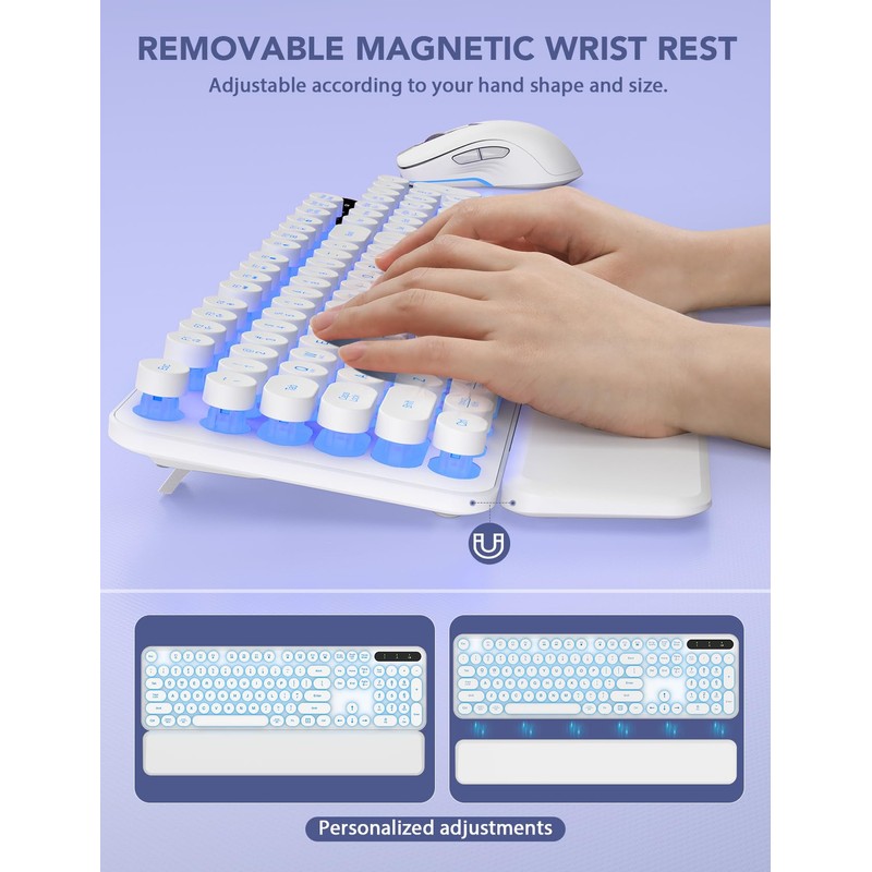 Wireless Keyboard and Mouse Backlit - Typewriter Keyboard with Retro