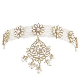 Aheli Gold Plated Traditional Floral Kundan Pearl Studded Rajasthani Sheeshphool Mathapatti Jewelry Gift for Women