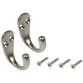 Dorman Hardware 4-1755 Single Coat Hooks with Satin Nickel Finish, Pack of 2