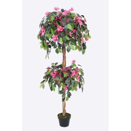 AMERIQUE Gorgeous & Unique 5 Feet Blooming Artificial Bougainvillea Tree with Flowers & Real Wood Trunks, with Nursery Pot, Feel Real Technology, Lavendar, AMT25115