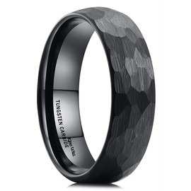 King Will 6mm Hammered Tungsten Rings for Men Women Domed Black Brushed Engagement Mens Wedding Band 10