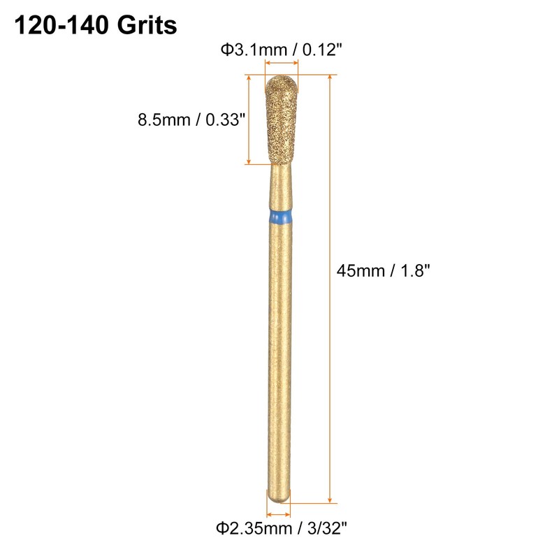 sourcing map 8pcs 120-140 Grits Diamond Grinding Bit 3.1mm Match