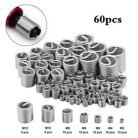 60Pcs Wire Thread Insert Assortment Stainless Steel Helicoil Type Thread Repair Insert Kit Wire Inserts Screws Sleeve Assortment Kit M3 M4 M5 M6 M8 M10 M12