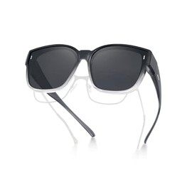 Meeloog Polarised Over Sunglasses for Men and Women, Glasses Wearers, UV400 Protection Sunglasses, Square Sunglasses Driving DEMST0110, D1 Gray Frame/Black Lens