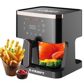 Glass Air Fryer,4.75QT Air Fryer with Viewing Glass Pot,Transparent Fry Bowl for Best Cooking Results,Cook Shrimp, Steak, Fries, Wings, Chicken & More 97% Less Oil (Black and Gold)