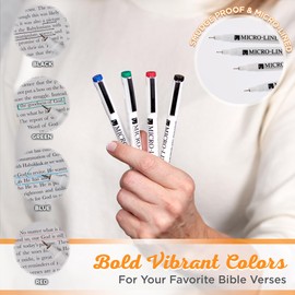 Christian Art Gifts Veritas Micro-Line Fine Tip Colored Pens - Non-toxic, Smudge-free, Clean, Long-lasting, & Water-based Pigment Ink for Books, Writing, Drawing (Blue, Red, Green, Black) - Set of 4