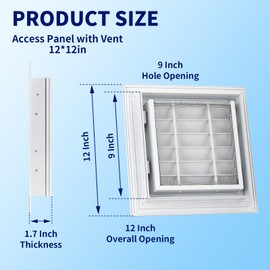 Buyank 12x12 Inch Access Doors & Panel with Vent - Aluminum Gable Vent, Paintable Shed Vents with Screen, Return Air Grill - Louvered Design, Door Air Vent Cover with Magnetic Switch - White.