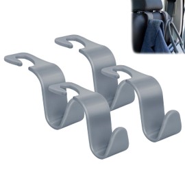 Amooca Car Seat Headrest Hook 4 Pack Hanger Universal Vehicle Car Storage Organizer for Handbag Purse Coat S Type Grey