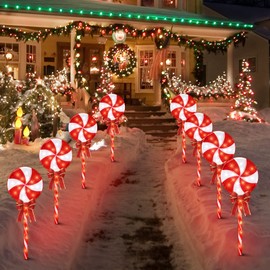 LAMPHOME 4PK 26" 160LED Lollipops Peppermint Pathway Markers Christmas Lollipops Pathway (26" 160 LED 4 Pcs)