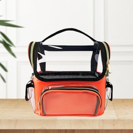 perfeclan Travel Cosmetic Bag Make up Organizer,Waterproof,Makeup Artist Must Haves Clear Makeup Brush Holder for Women Makeup Artist, orange red