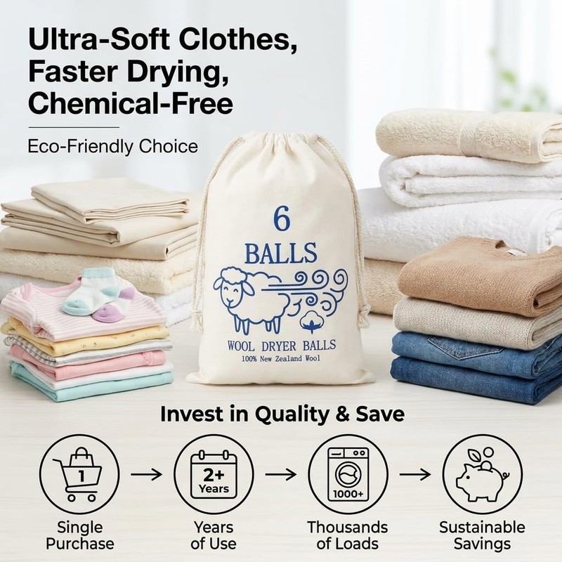 Premium Wool Dryer Balls 6-Pack - 100% Organic New Zealand